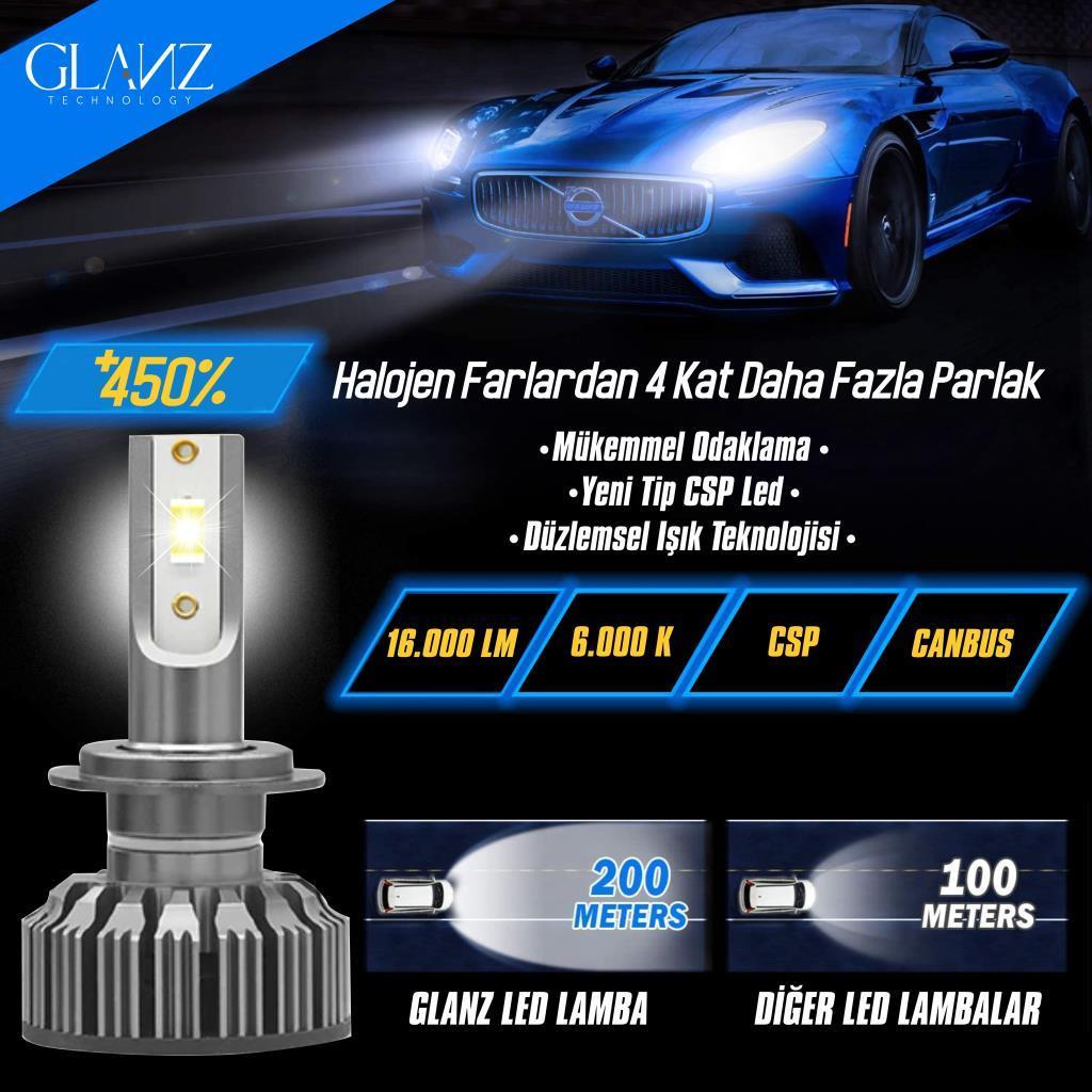 Glanz HB4 9006 Nero Pro Canbus Mini Slim CSP Led Xenon Şimşek 16000LM  6000K Beyaz Far Ampulü 