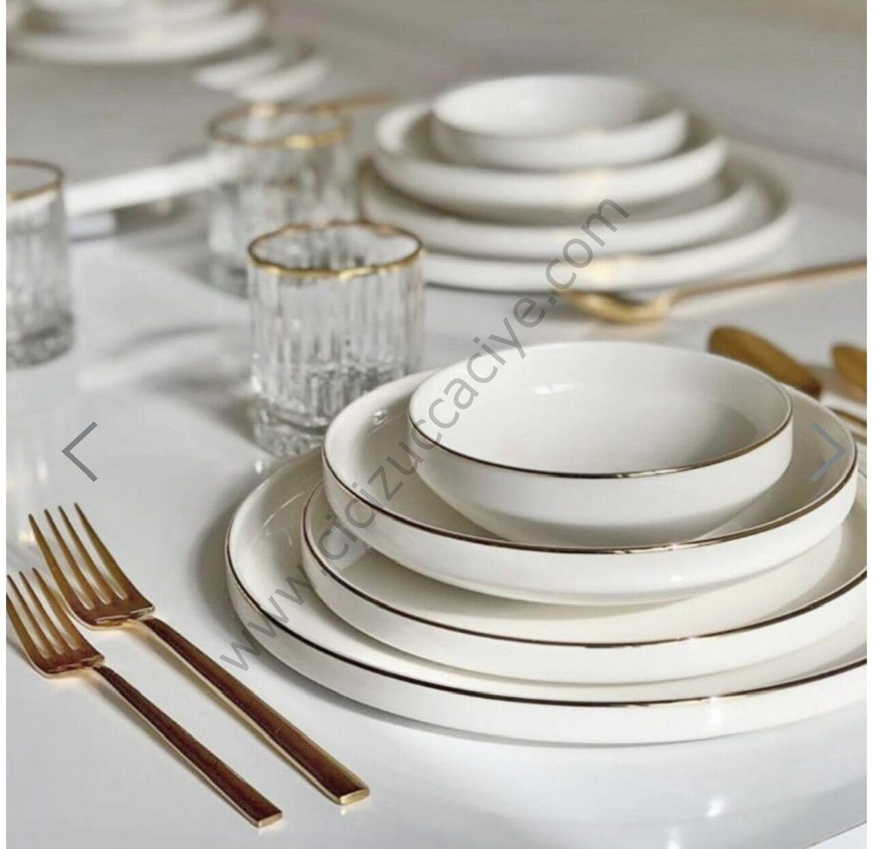 24 PARÇA BONE CHİNA BEYAZ GOLD YEMEK TAKIMI