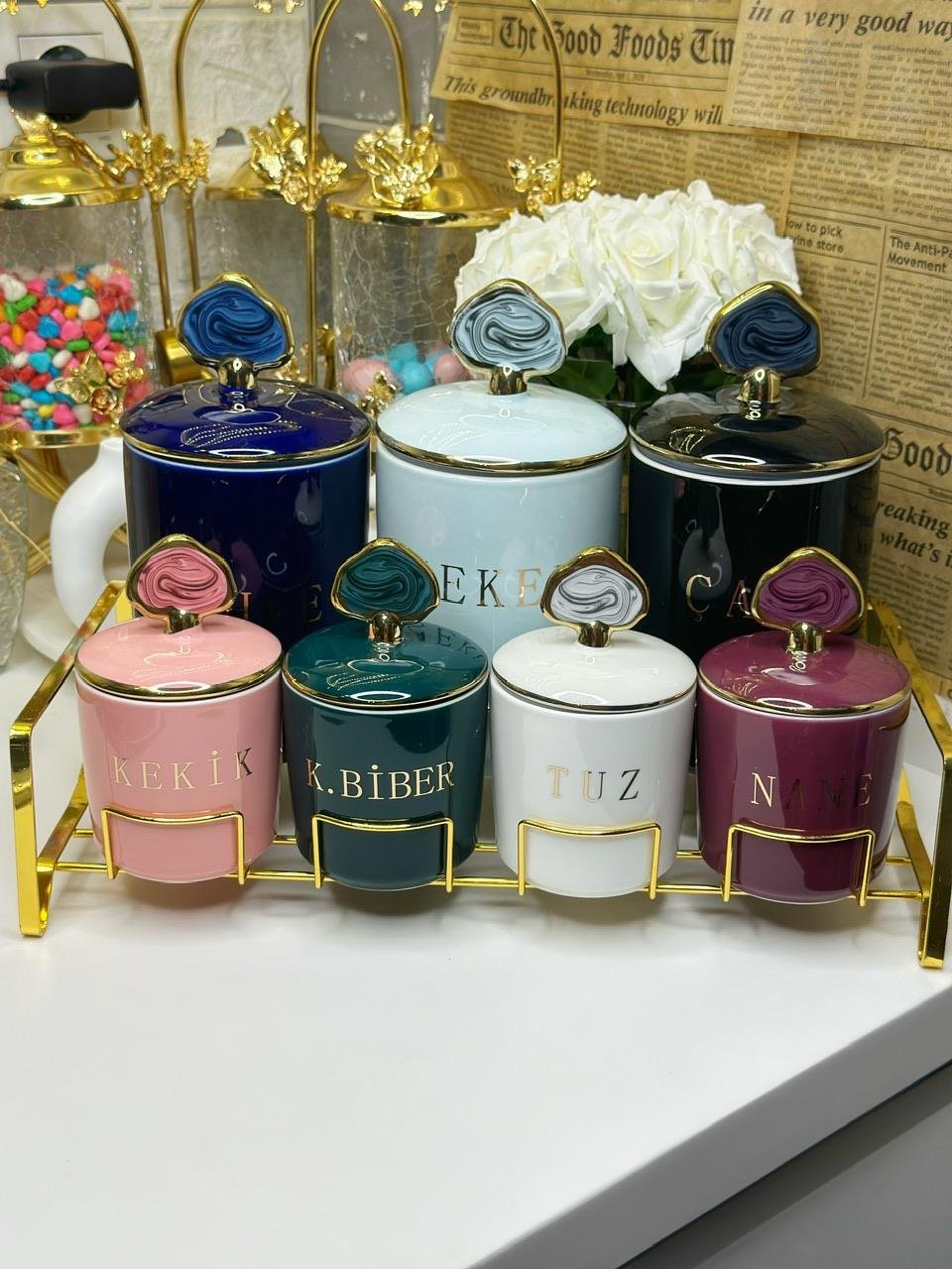 Züre Gold Standlı Renkli Baharat Takımı