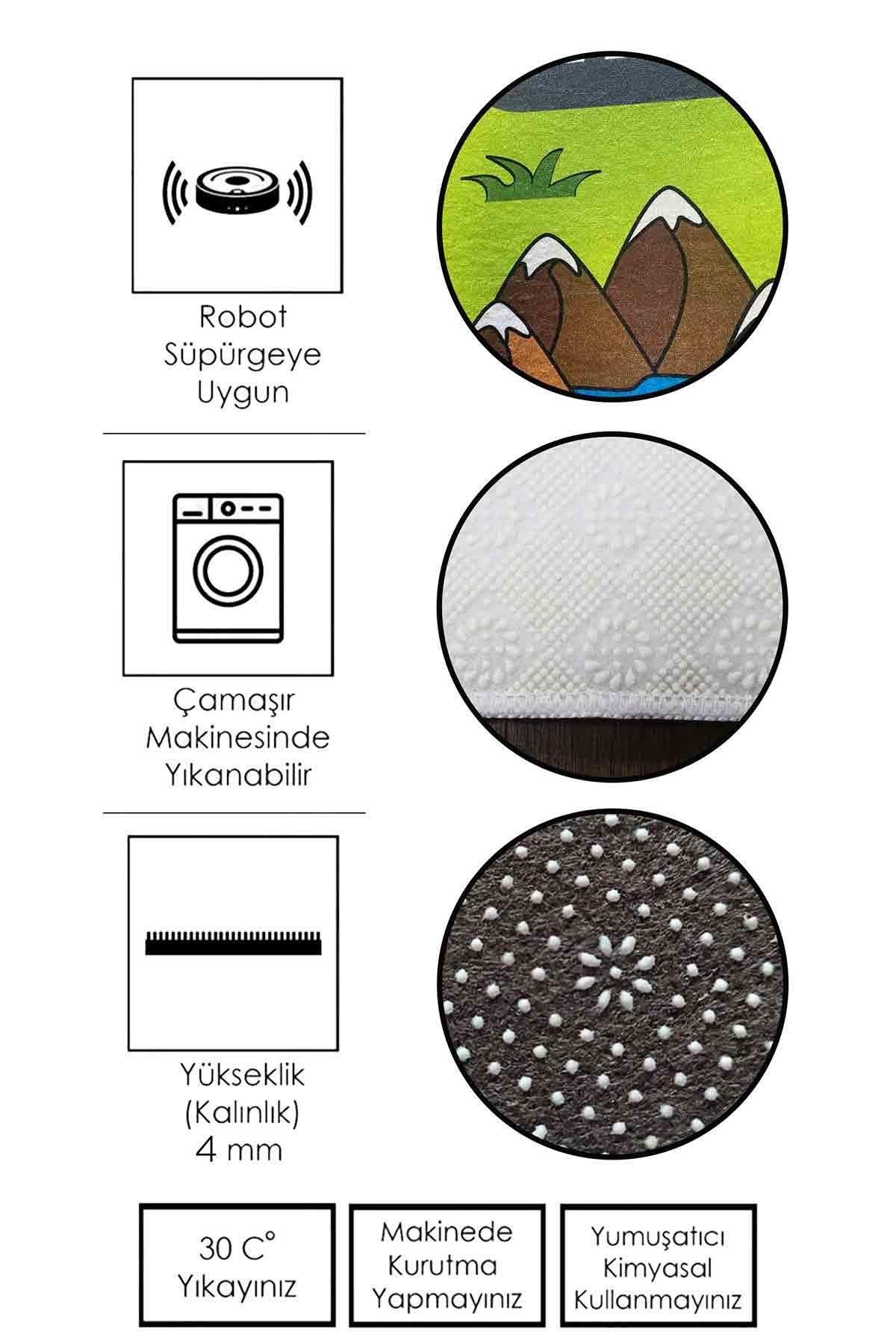 Dekoratif Kaymaz Taban  3D Kedi Desenli Çocuk Halısı Özel Tasarım, İnce, Yıkanabilir Halı 