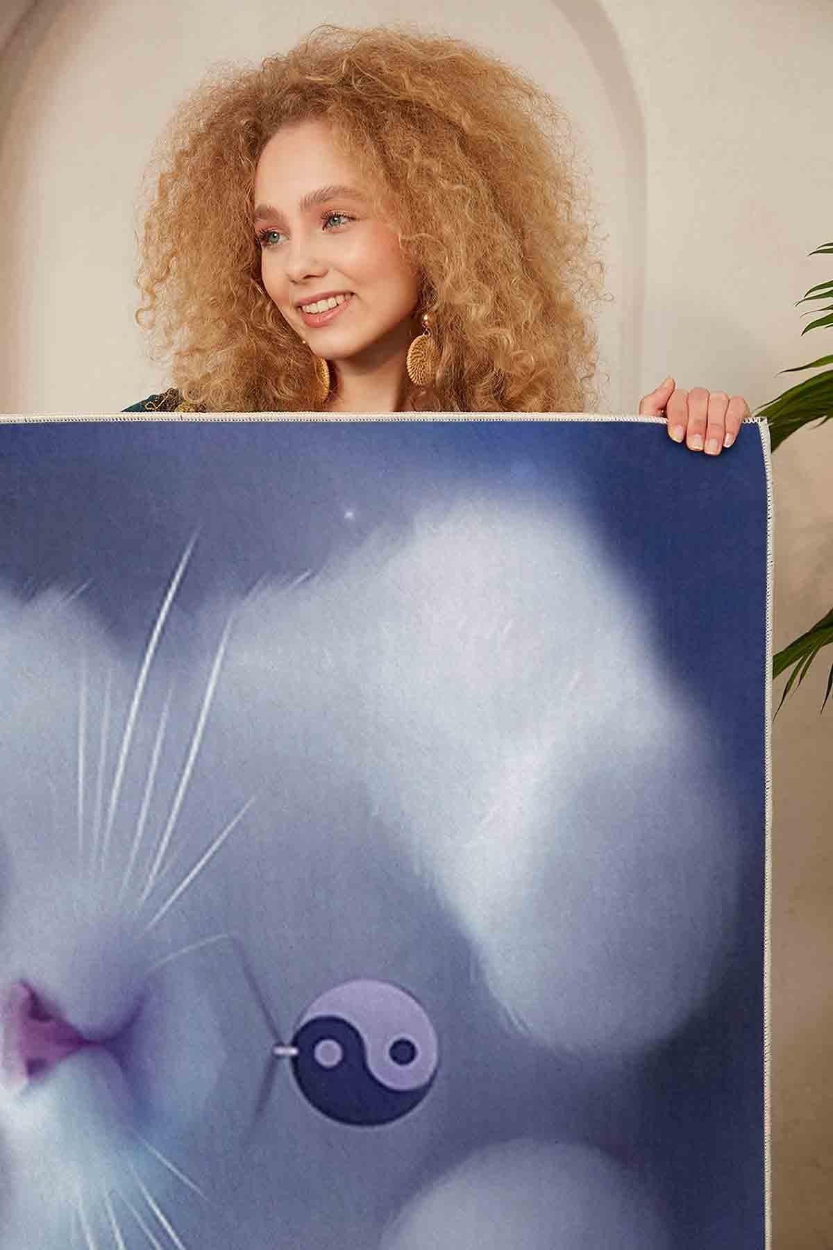 Dekoratif Kaymaz Taban  3D Kedi Desenli Çocuk Halısı Özel Tasarım, İnce, Yıkanabilir Halı 