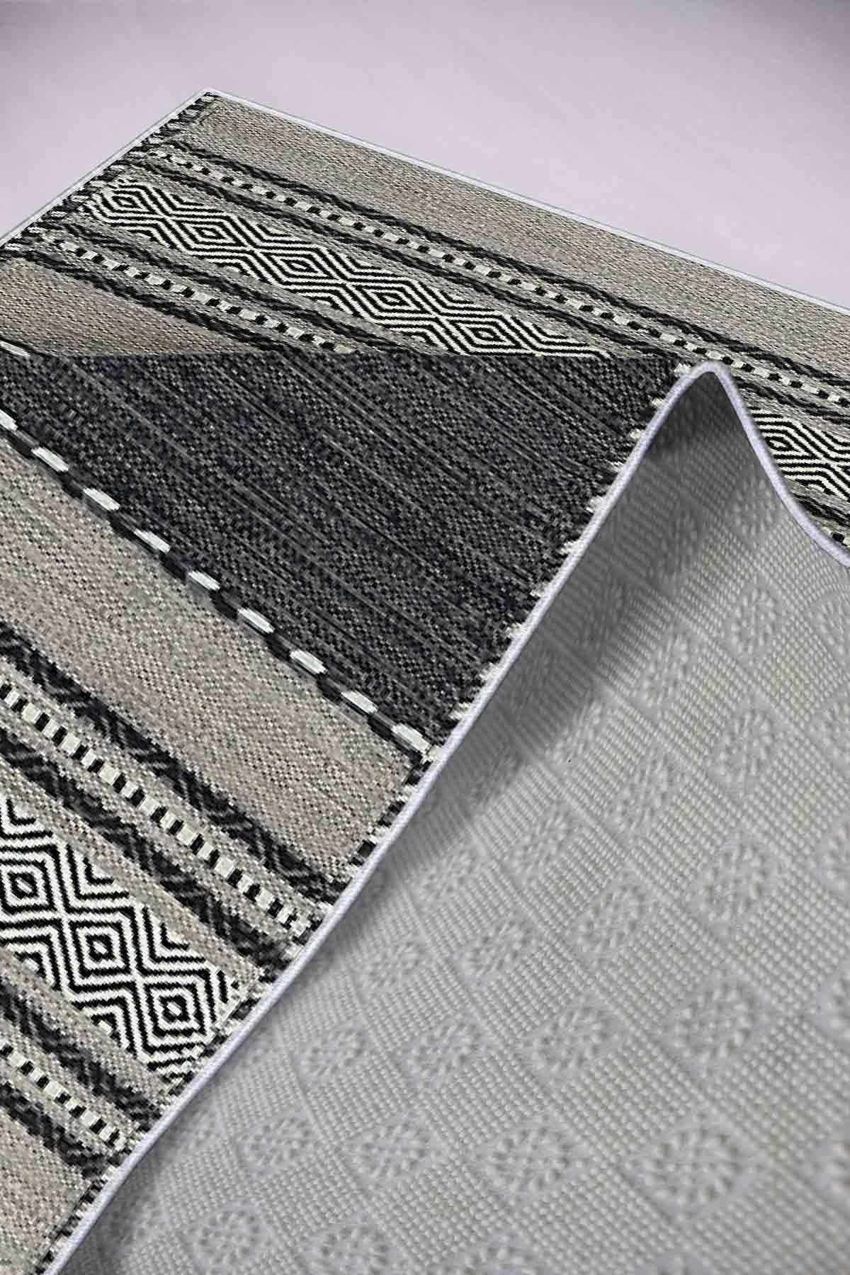 Dekoratif Kaymaz Taban, Çizgi Desenli Füme, Özel Tasarım, İnce, Yıkanabilir, Modern Trend Oda Halısı WOOKECE944