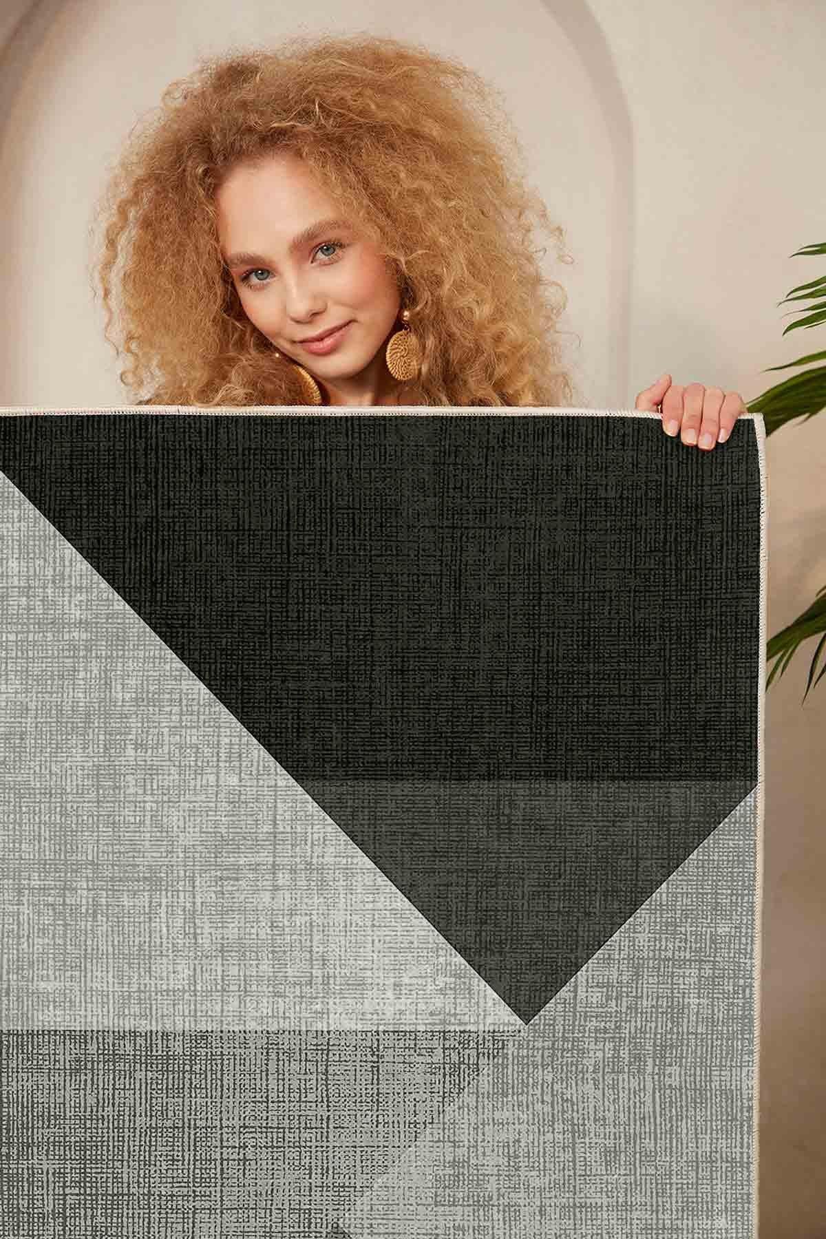 Dekoratif Kaymaz Taban Geometrik Desenli Salon Halısı Özel Tasarım, İnce, Yıkanabilir Halı 