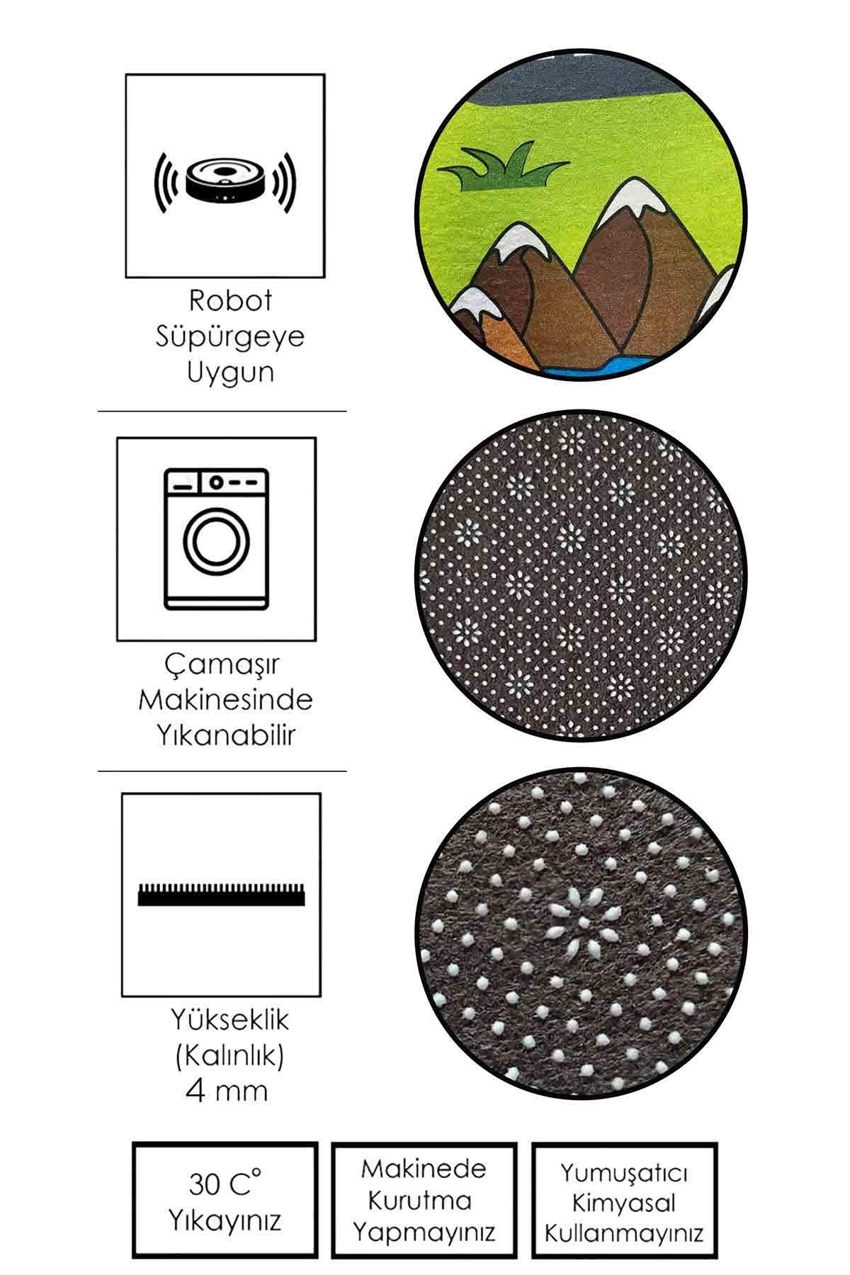 Dekoratif Kaymaz Taban, Siyah-Gri-Sarı Bordür ve Çizgi Desensiyah-Gri, Özel Tasarım, İnce, Yıkanabilir, Modern Trend Oda Halısı WOOKECE846