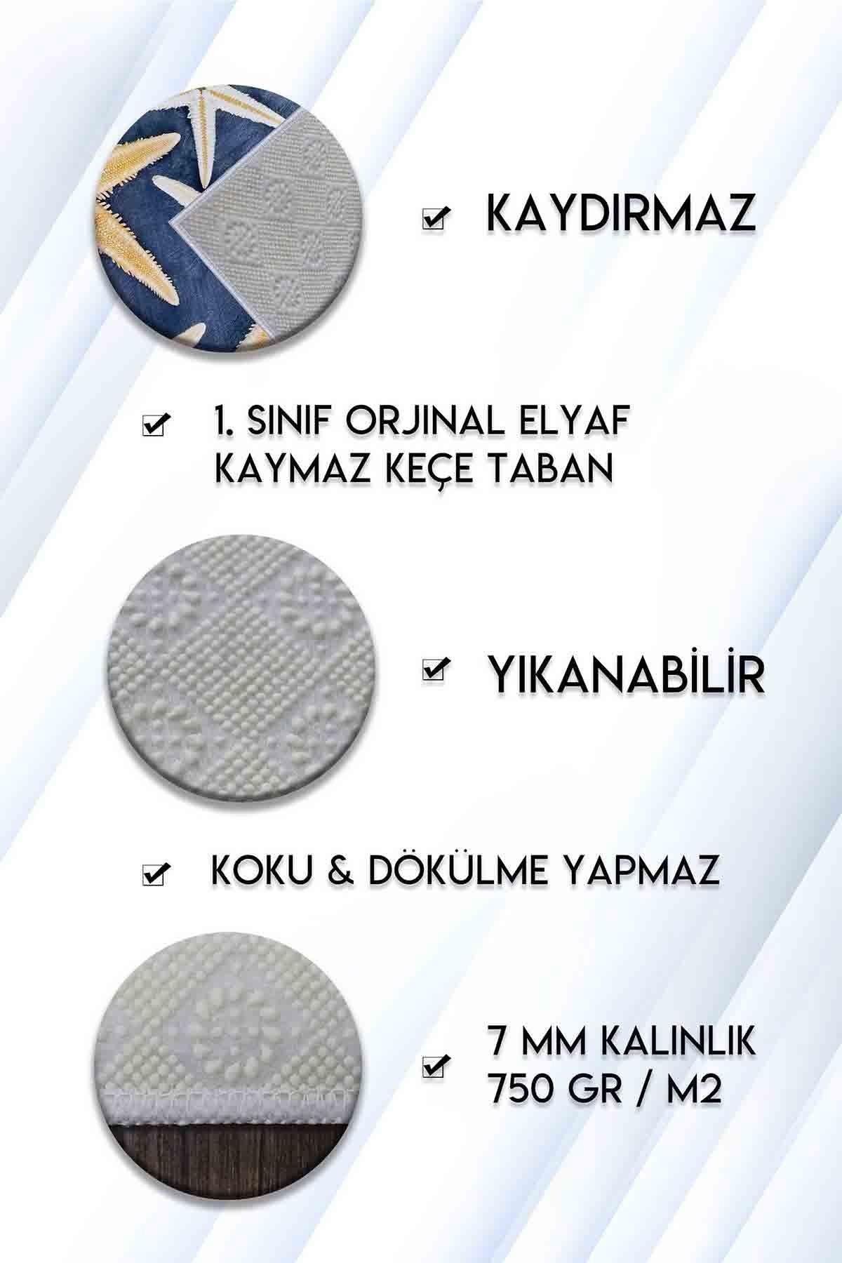 Dekoratif Kaymaz Tabanlı İnce Mandala Çiçek Desenli Mavi Beyaz Yıkanabilir 2 Li Banyo Paspas Takımı 2LİPBNY223