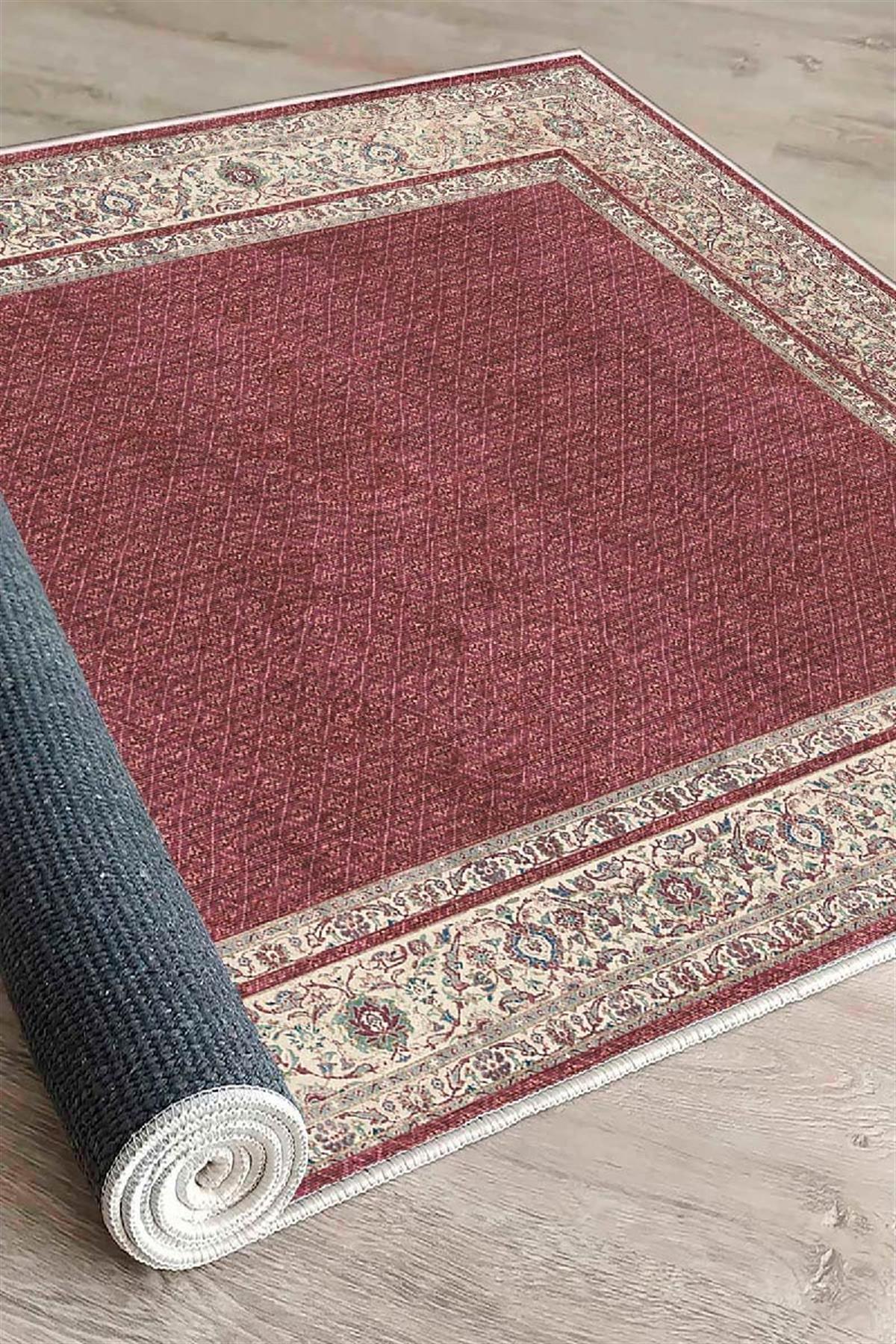 Dekoratif Özel Tasarım %100 Pamuk Taban Dokuma Taban Klasik Desenli Makine Dokuması Yüksek Kalite Yıkanabilir Halı, Kilim WOOSONIL128 - Bordo