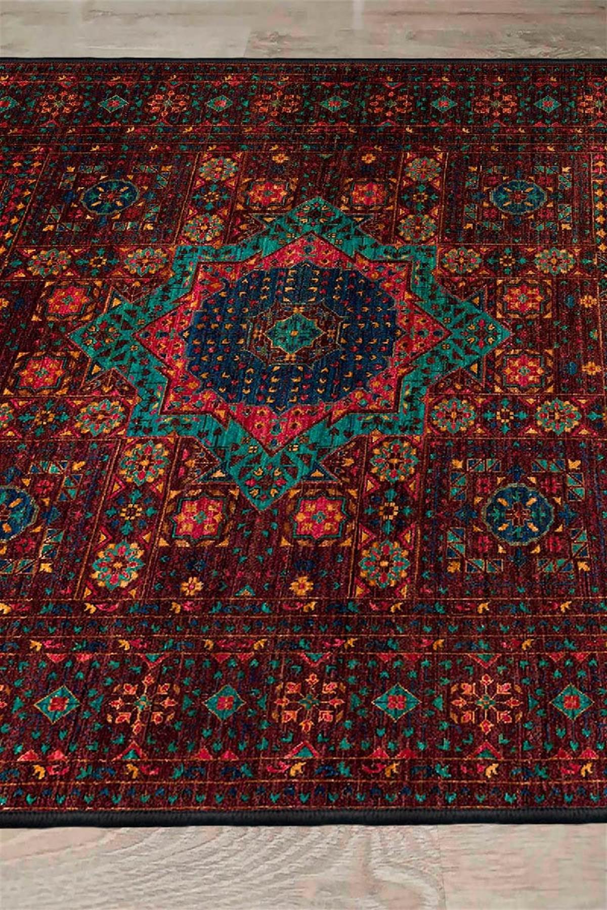 Dekoratif Özel Tasarım %100 Pamuk Taban Dokuma Taban Etnik Desenli Makine Dokuması Yüksek Kalite Yıkanabilir Halı, Kilim WOOSONIL072 - Kahverengi