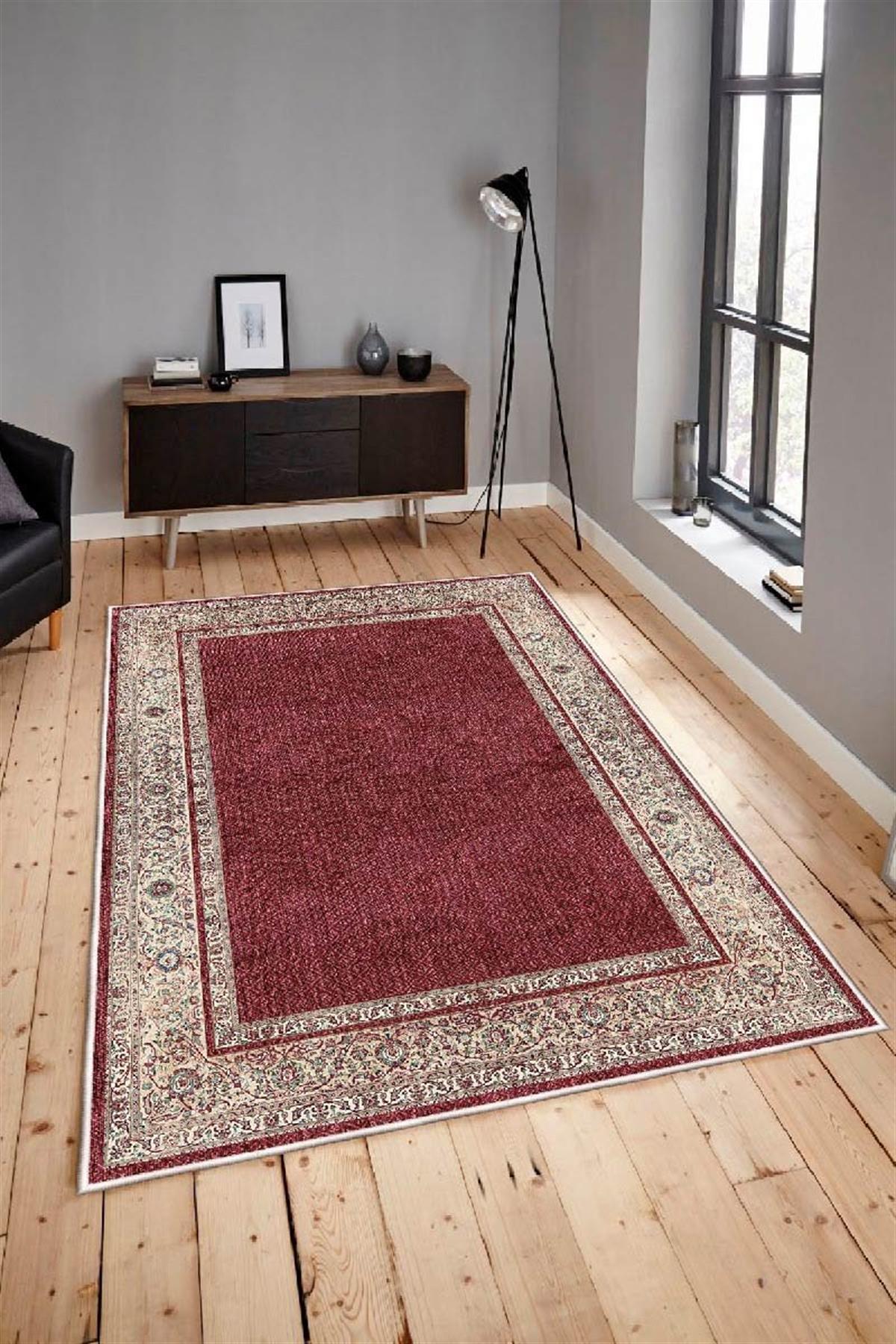 Dekoratif Özel Tasarım %100 Pamuk Taban Dokuma Taban Klasik Desenli Makine Dokuması Yüksek Kalite Yıkanabilir Halı, Kilim WOOSONIL128 - Bordo