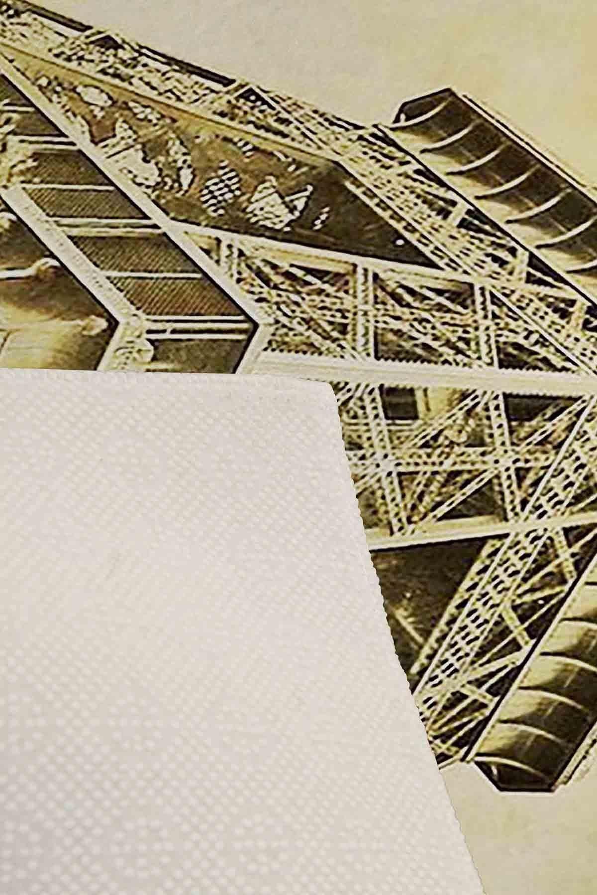 Dekoratif Özel Tasarım Modern Eyfel Kulesi Desenli Kaymaz Taban Yıkanabilir Halı EEXFAB556 - Krem