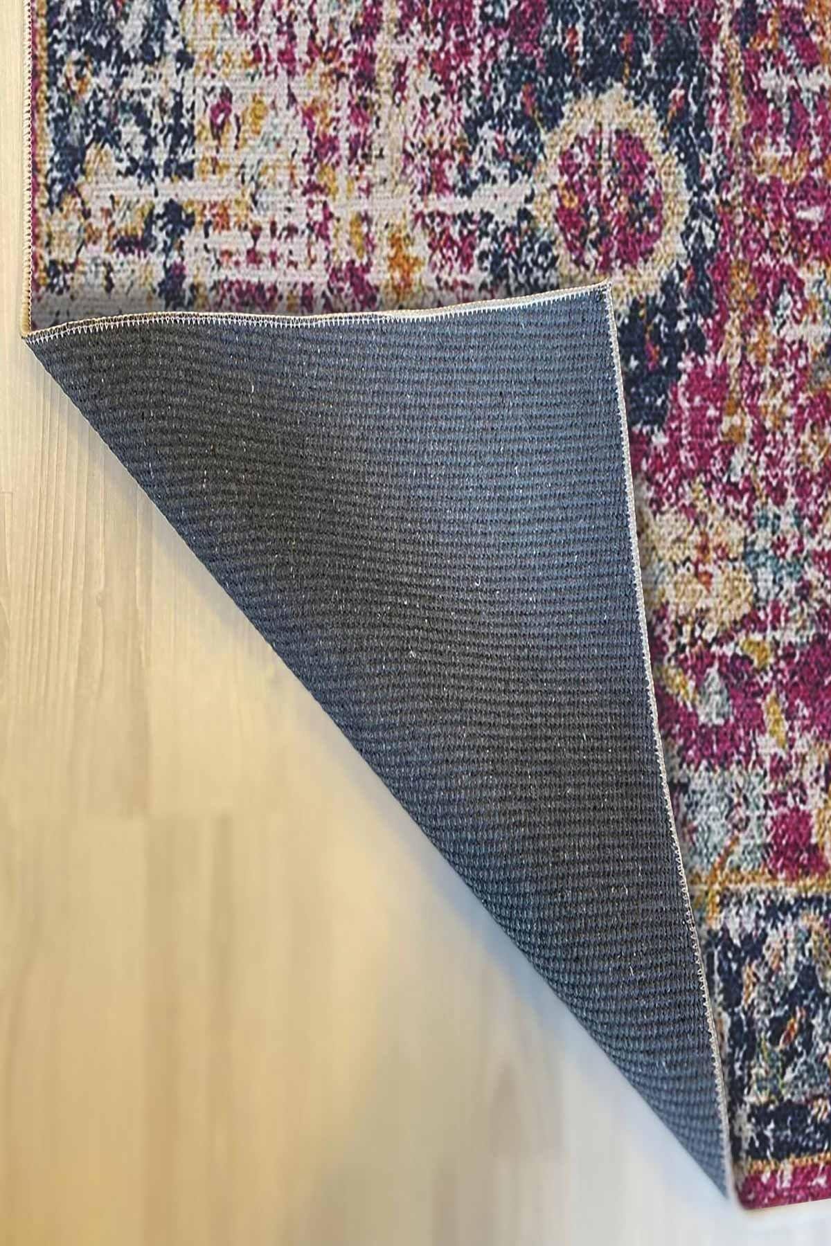 Dekoratif Pamuklu Dokuma Taban Etnik Desenli Makine Dokuması, İnce Leke Tutmaz Yıkanabilir Modern Oda Halısı WOOPAMUK234