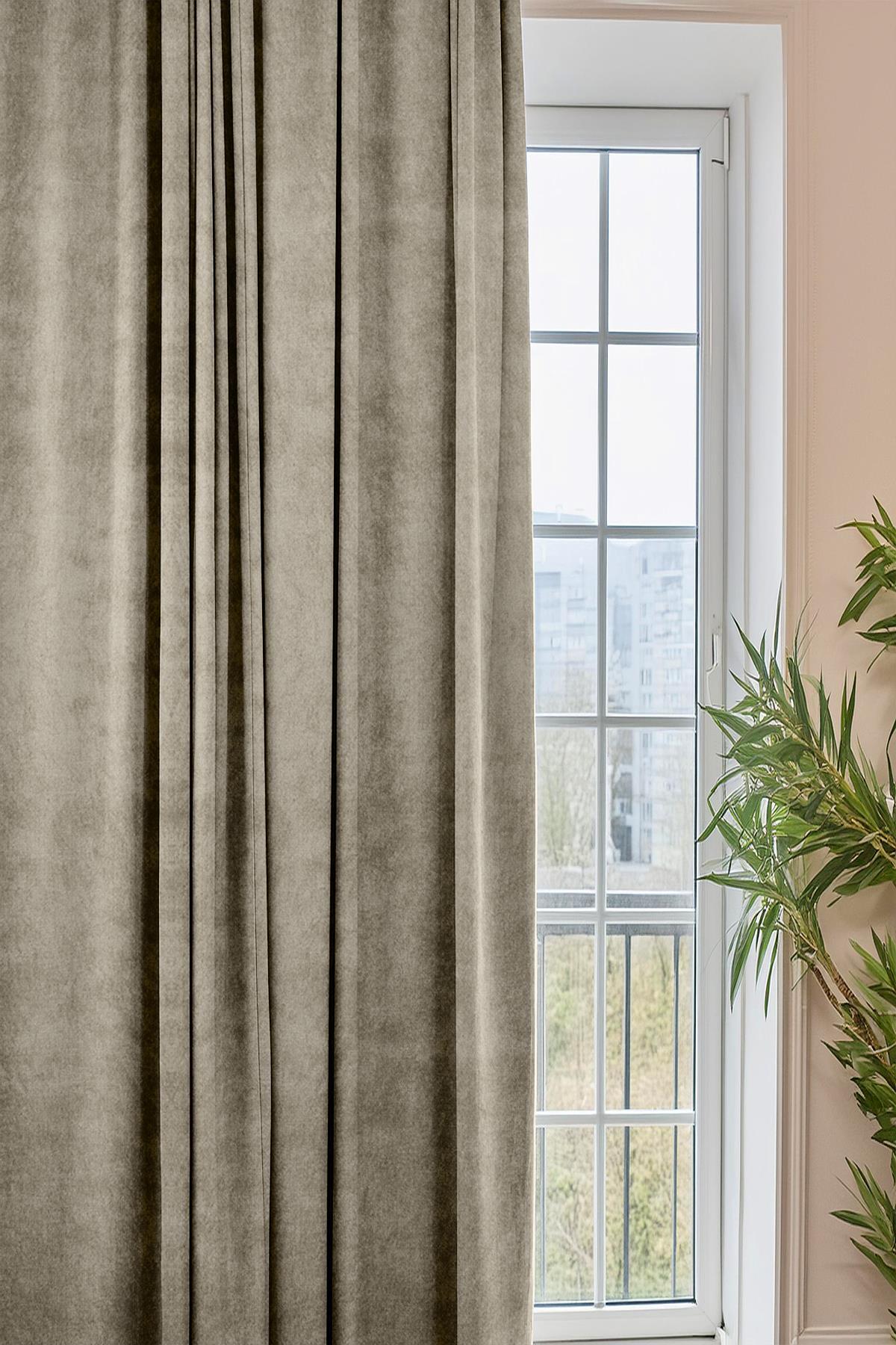 Modern Fon Perde Petek Kadife Dokulu Krem Perde Pilesiz Ekstraforlu Güneşlik 140 x 260 cm