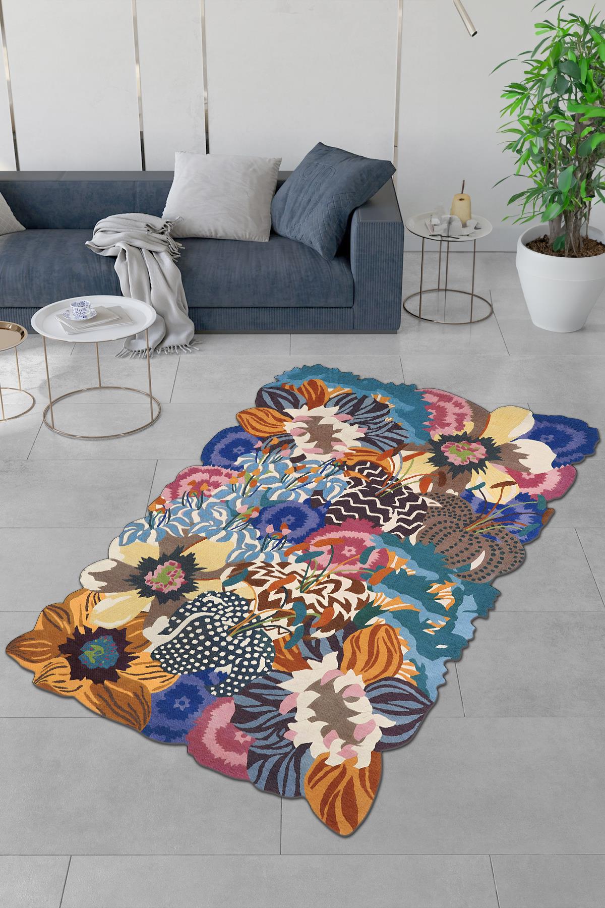 Özel Tasarım, Kaymaz Taban, İnce, Yıkanabilir, Dekoratif Modern Halı WOOKECE1623