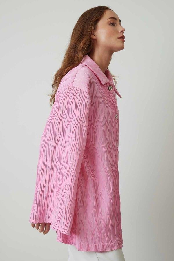 Premium Kraş Dokulu Ceket-Pembe
