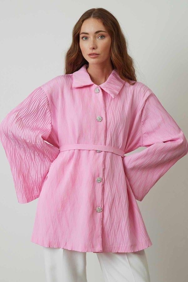 Premium Kraş Dokulu Ceket-Pembe