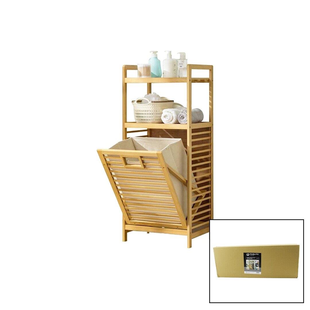 2 RAFLI - AHŞAP BAMBU KİRLİ ÇAMAŞIR ÇEK AÇ SEPETİ SPT=40X30X53CM RAF=31CM+53+11=Y=95CM (4767)