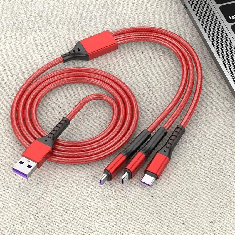 3IN1 KIRMIZI 1.2 METRE (MICRO USB - LIGHTNING - TYPE C) TELEFON ŞARJ KABLOSU (4767)
