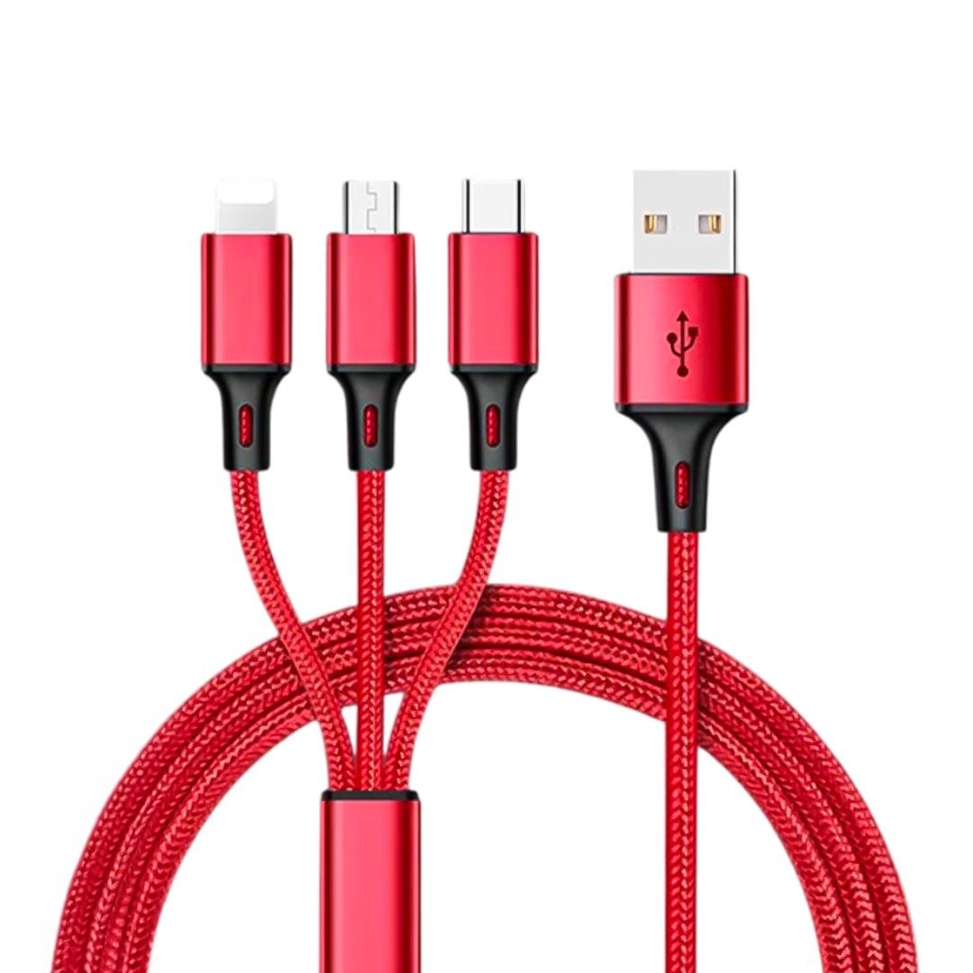 3IN1 KIRMIZI 1.2 METRE (MICRO USB - LIGHTNING - TYPE C) TELEFON ŞARJ KABLOSU (4767)