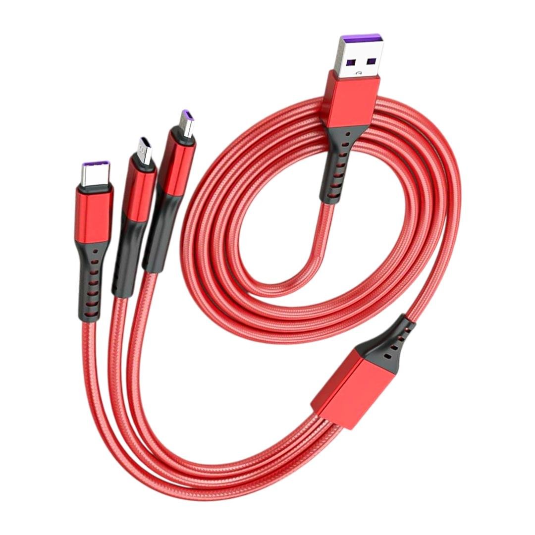 3IN1 KIRMIZI 1.2 METRE (MICRO USB - LIGHTNING - TYPE C) TELEFON ŞARJ KABLOSU (4767)