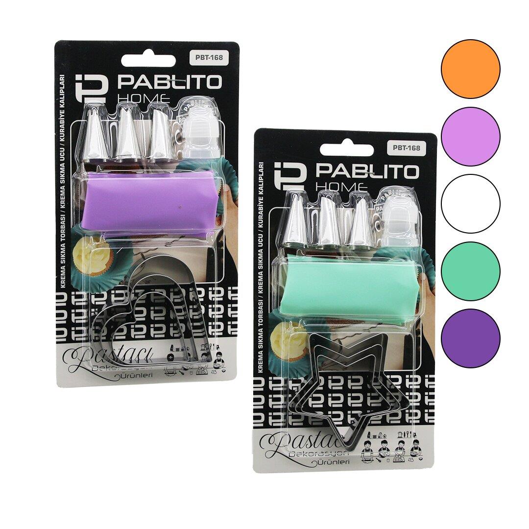 8PCS PASTA SÜSLEME DEKORASYON SETİ=KREMA TORBASI - METAL UÇ - KURABİYE KALIP=KALP-YILDIZ (4767)
