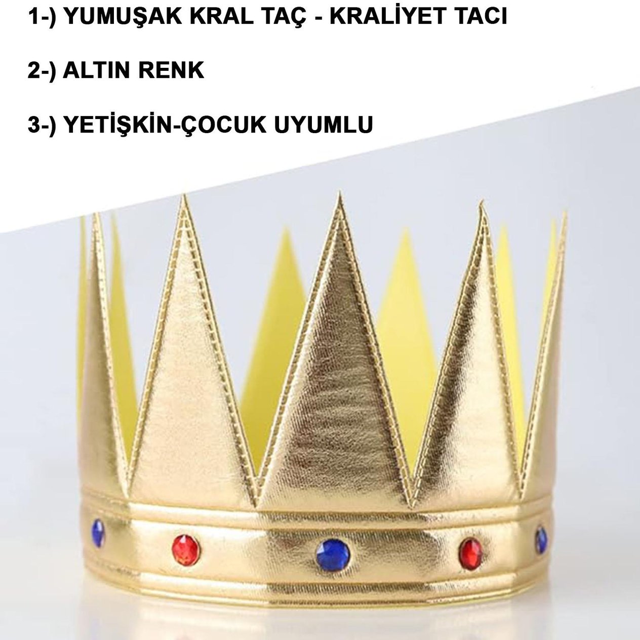 Altın Renk Eva Yumuşak Kral Kraliyet Tacı Yetişkin Çocuk Uyumlu 55 cm (4767)