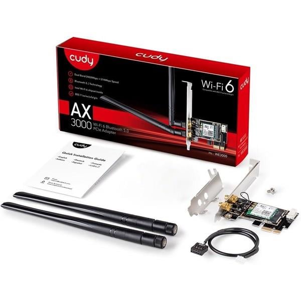 CUDY WE3000 AX5400 Wi-Fi 6E Bluetooth 5.3 PCI-E Kablosuz Ağ Adaptörü