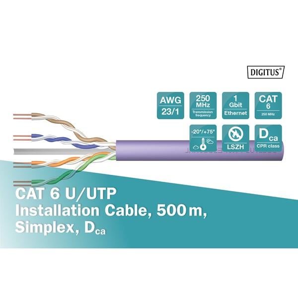 DIGITUS CAT6 Utp 23AWG Mor 500m Makara Saf Bakır Kablo 0.50mm DK-1614-VH-5