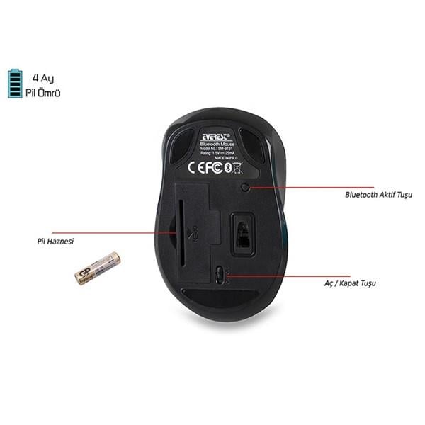 EVEREST SM-BT31 Kablosuz Notebook Lazer Siyah Mouse