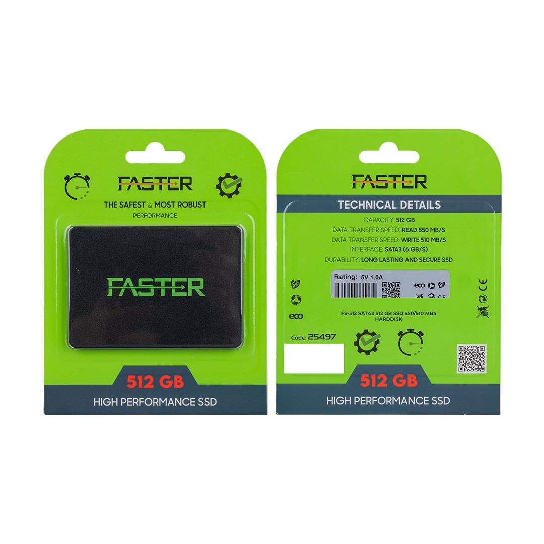 FASTER FS-512 SATA3 512 GB SSD 550/510 MB/S UZUN ÖMÜRLÜ HARDDİSK (4767)