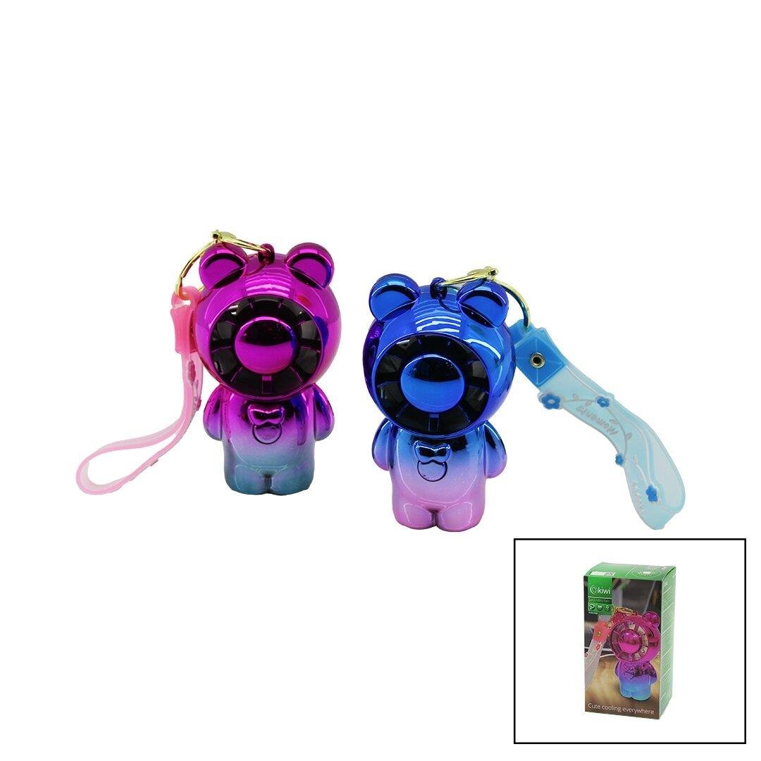 KİWİ KFAN-7400 AYICIK MODELİ EL TİPİ - MASA ÜSTÜ MİNİ FAN USB ŞARJLI ANAHTARLIKLI 2-KADEME HIZ PARLAK RENKLİ (4767)