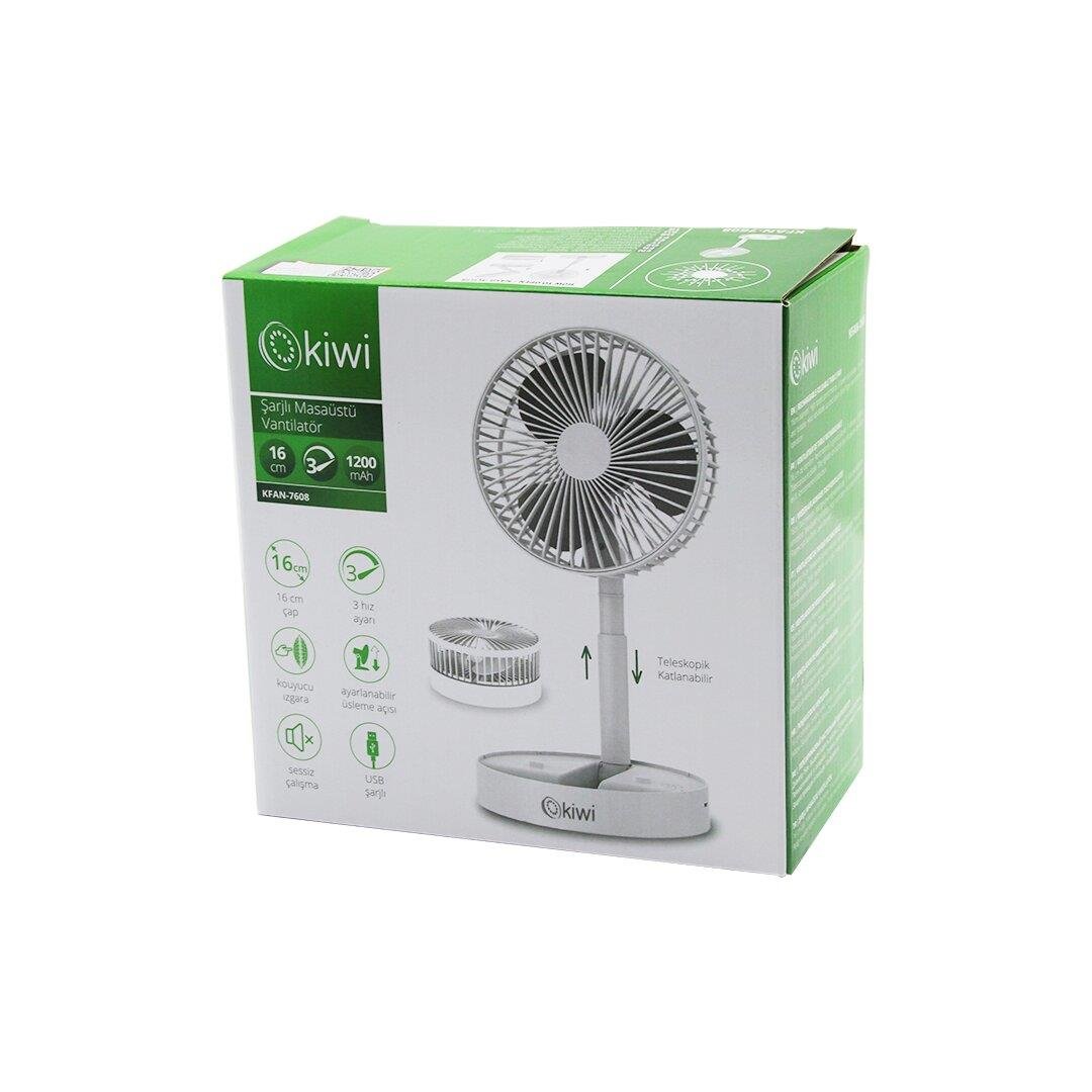 KİWİ KFAN-7608 MASA ÜSTÜ VANTİLATÖR USB ŞARJLI16CM - 4.5WUZA-KISA- AÇILI AKROBAT KOLLUTELEFONLUKLU3 KADEME HIZ (4767)