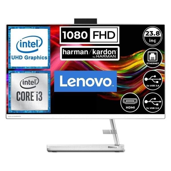 LENOVO 23.8" IDEACENTRE F0GH00HKTX CORE i3 1215U 16GB RAM- 1TB SSD- O/B UHD FRD Beyaz