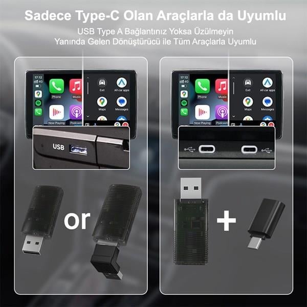 Ottocast Mini 2in1 Android ve Apple Cihazlar İçin Wireless/Kablosuz Android Auto ve Carplay Adaptörü