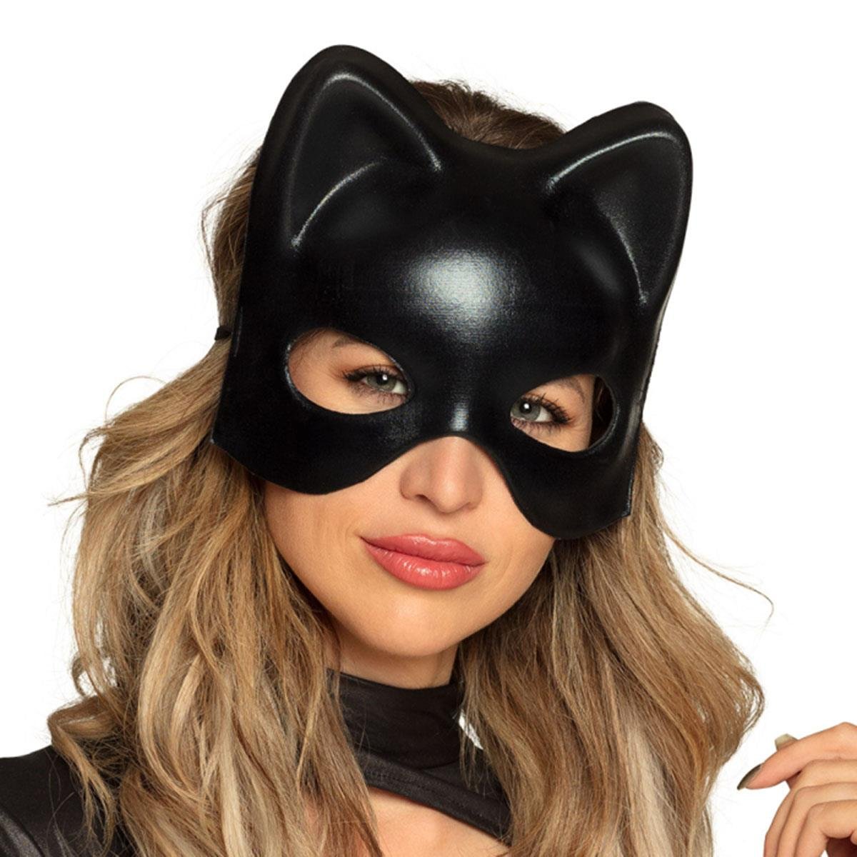 Siyah Deri Görünümlü Kedi Maskesi – Cosplay &amp;amp;amp; Maskeli Balo (4767)