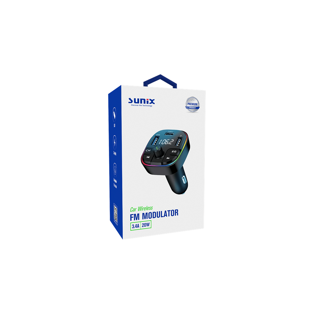 SUNİX FM MODULATOR 3.4A 20W ARAÇ ŞARJ ALETİ MDL-14