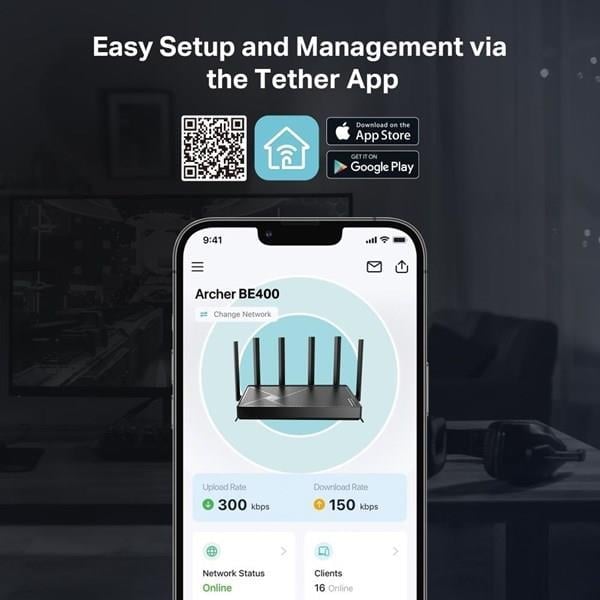 TP-LINK ARCHER BE400 WIFI7 BE6500 DUAL BAND ROUTER
