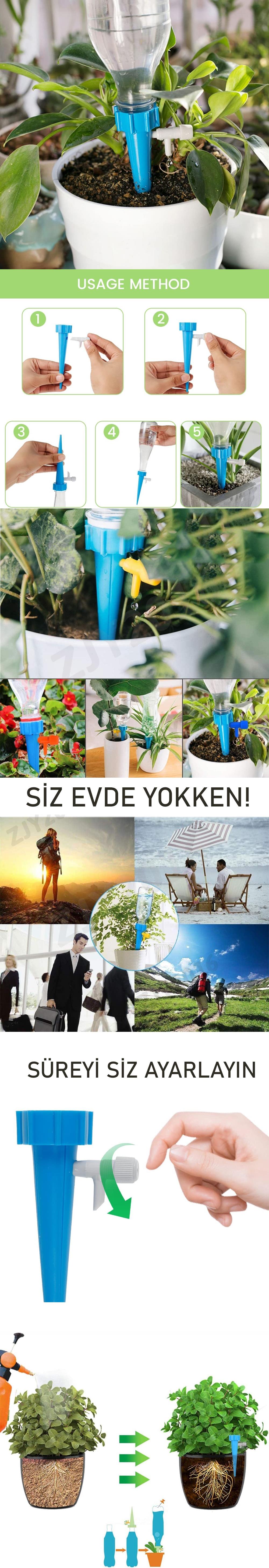 Turk Çiçek Damlama Sulama Şişe Aparat Seti 3 Şişe