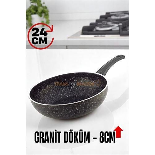 Turk Granit Döküm 8 Cm Derin Wok Tava - Yapışmaz Wok Tava - 24 Cm
