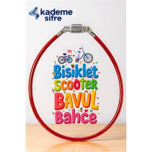 Turk Şifreli Bisiklet Kilidi - 4 Kademe Şifreli Kablo Kilit - 50 cm Bavul Kilidi