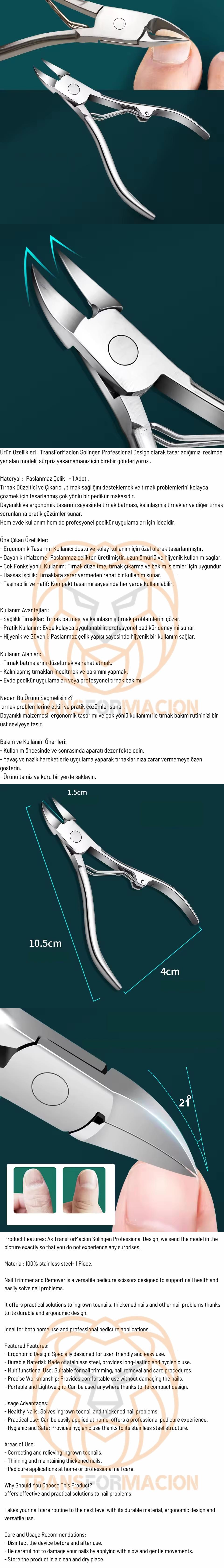 Turk Tırnak Batık Makası Pedikür Makası Paslanmaz Çelik Profesyonel