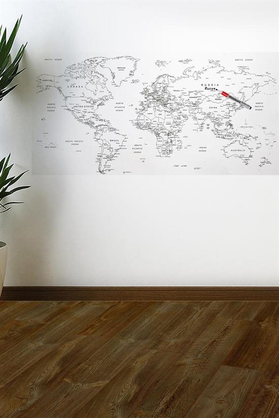 Yazılabilir Dünya Haritası Manyetik Duvar Stickerı 110 x 56 cm (4767)