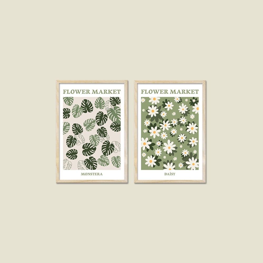 Flower Market Monstera and Daisy 2'li Tablo Seti