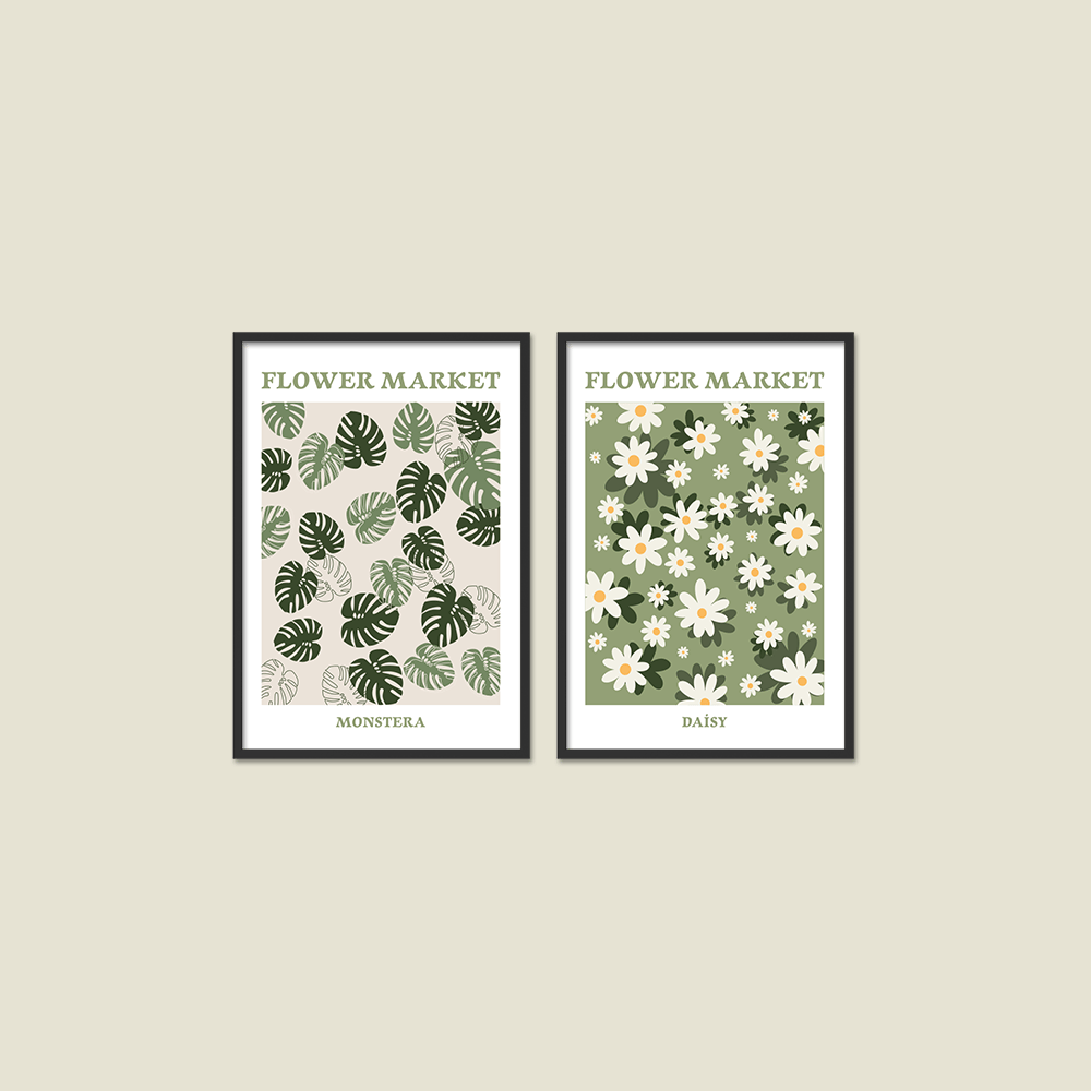 Flower Market Monstera and Daisy 2'li Tablo Seti