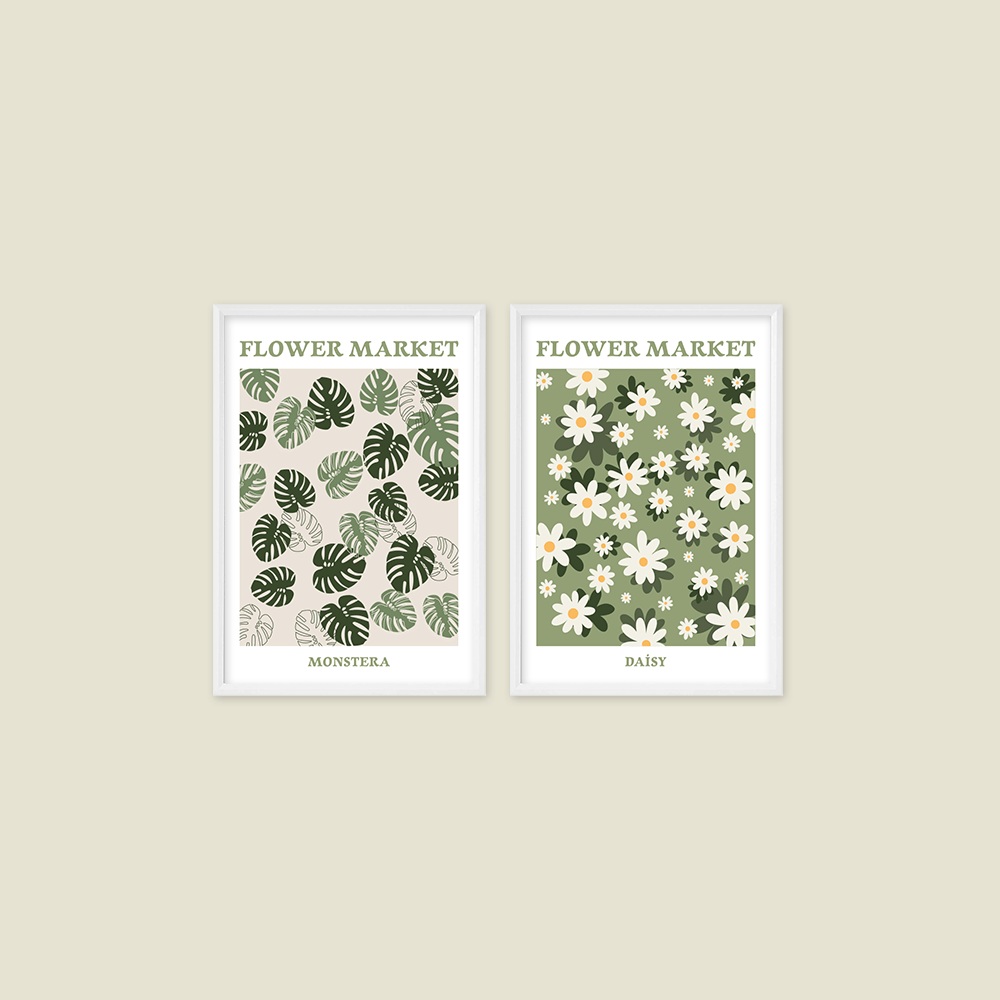 Flower Market Monstera and Daisy 2'li Tablo Seti