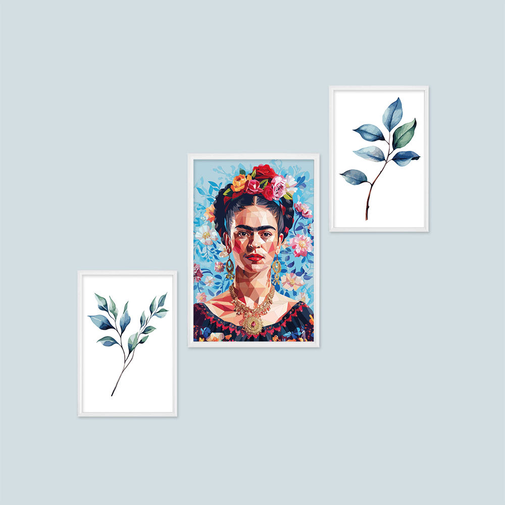 Frida Kahlo ve Yaprak Temalı 3'lü Tablo Seti