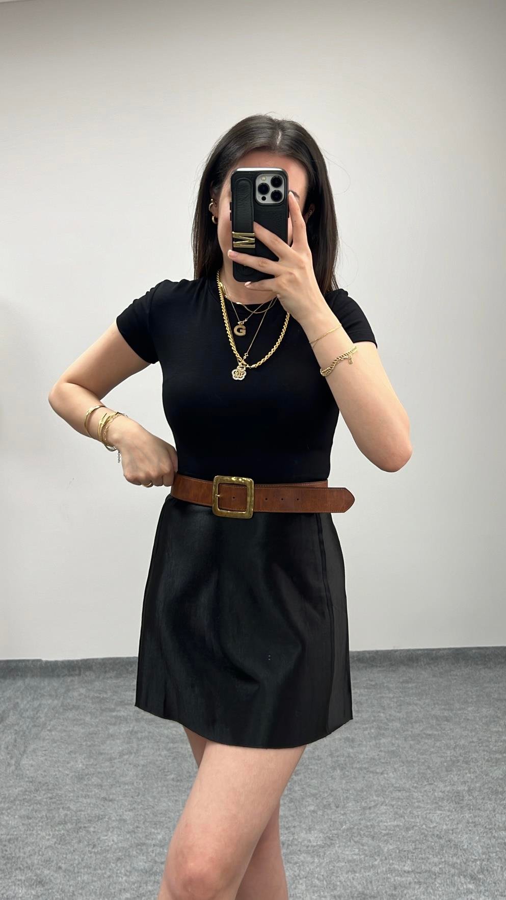 Caz Özel Kaplama Mini Saten Etek