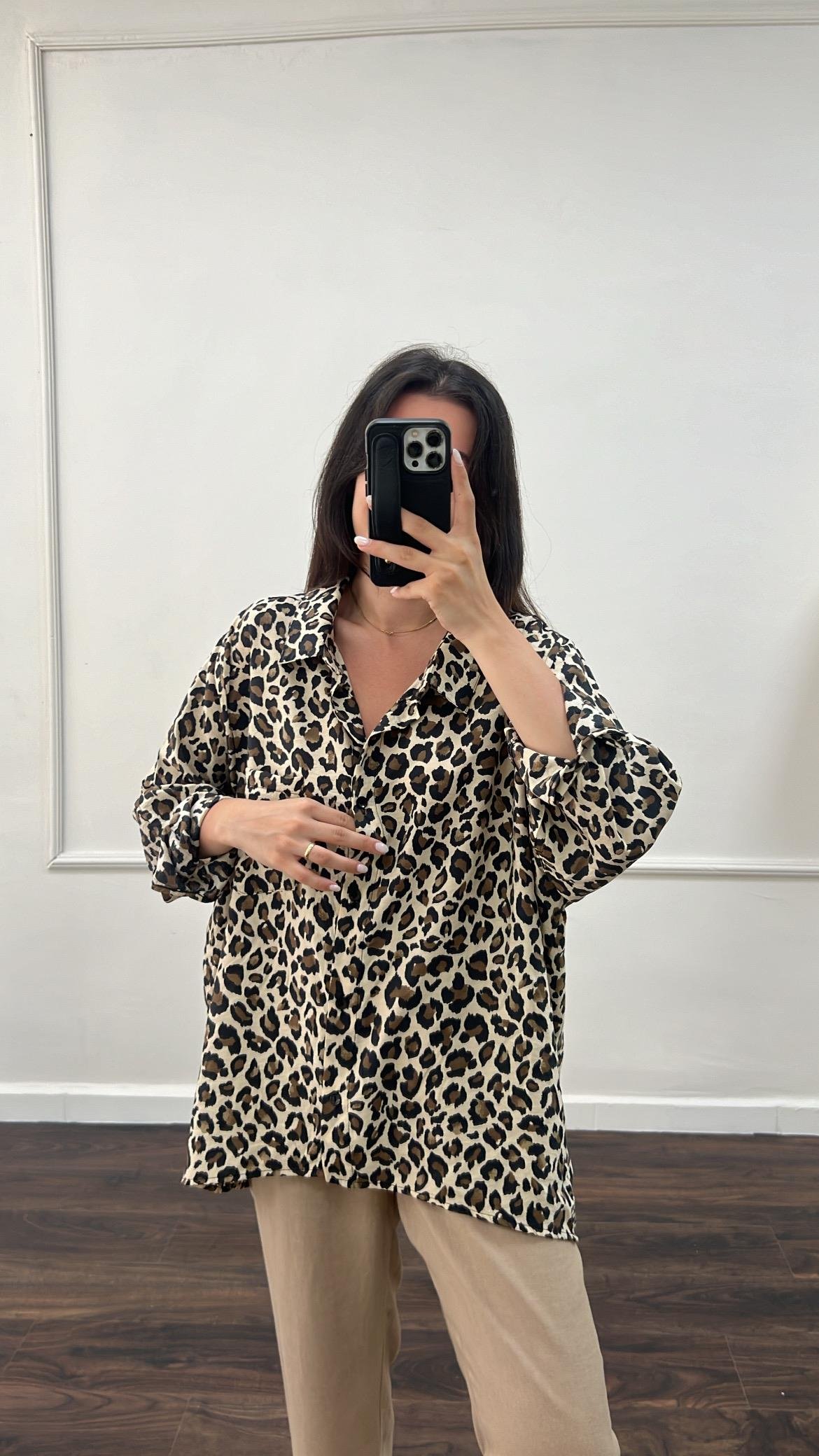 Daks Leopar Leopar Tensel Gömlek