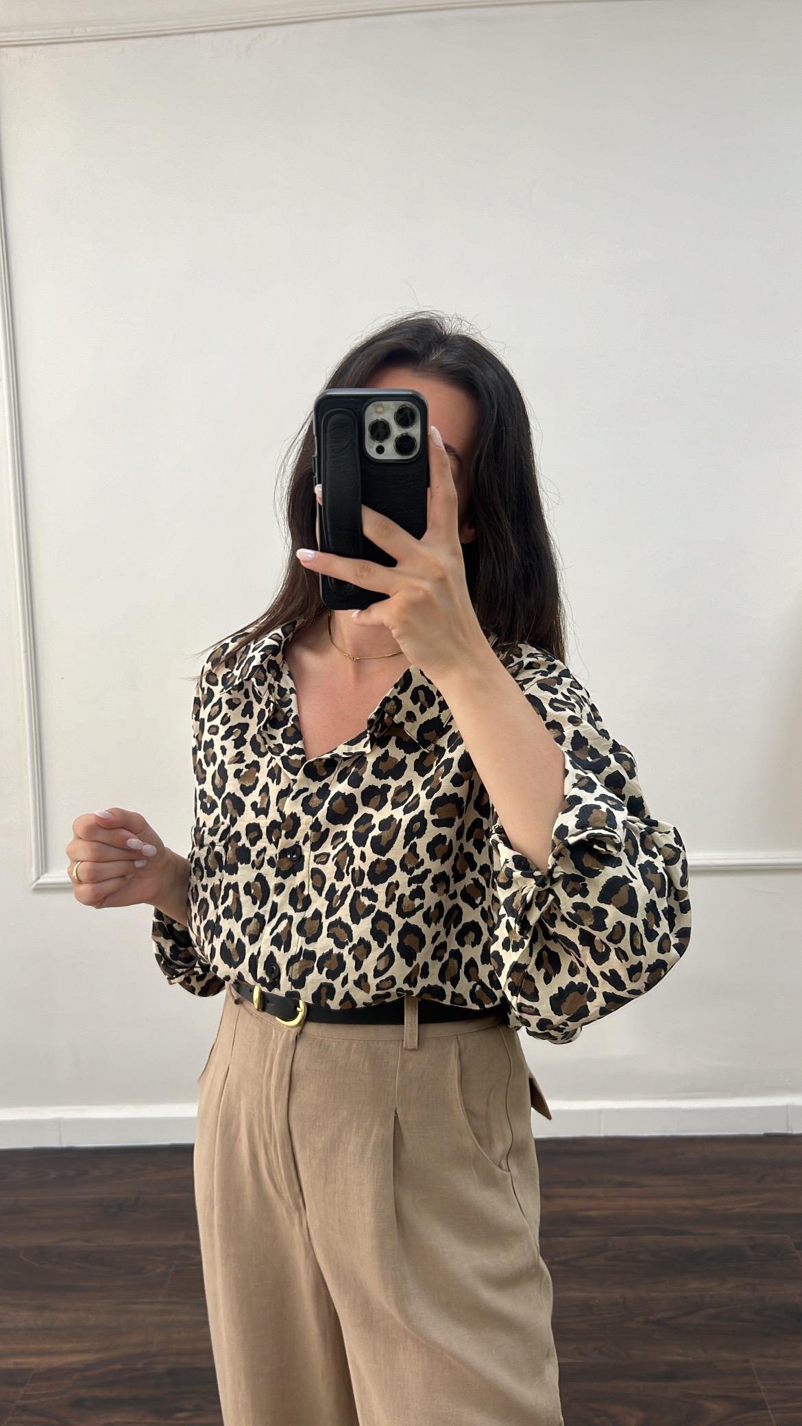 Daks Leopar Leopar Tensel Gömlek