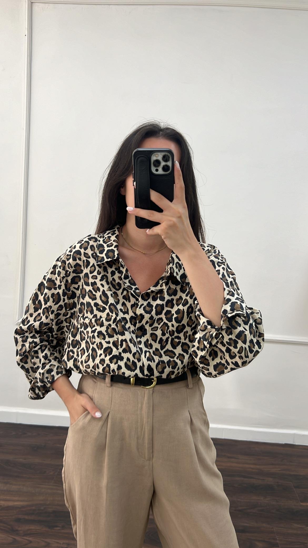 Daks Leopar Leopar Tensel Gömlek