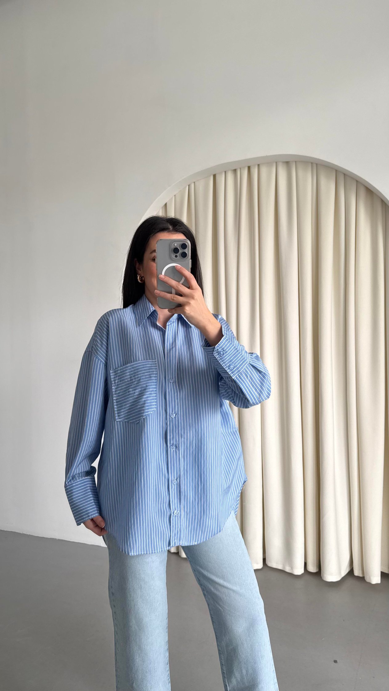 Go Bebek Mavi Beyaz Çizgili Poplin Gömlek