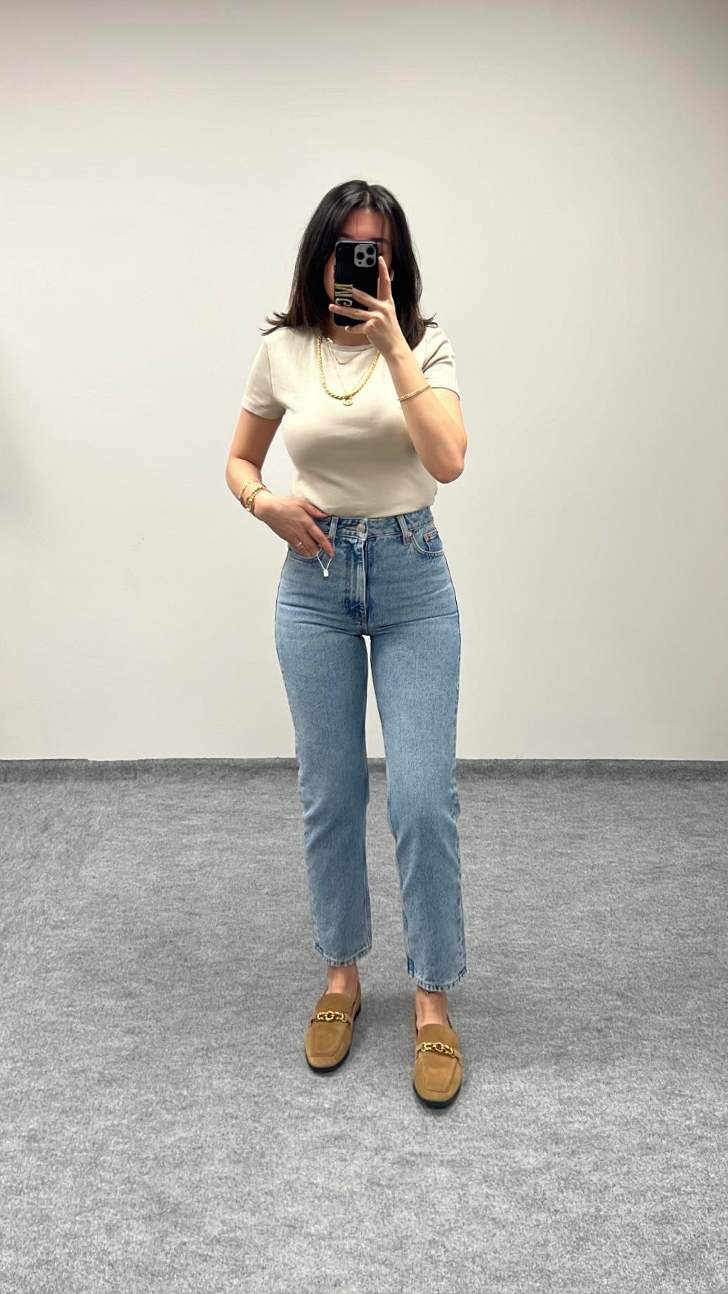 GO MAVİ YÜKSEK BEL MOM FIT JEAN